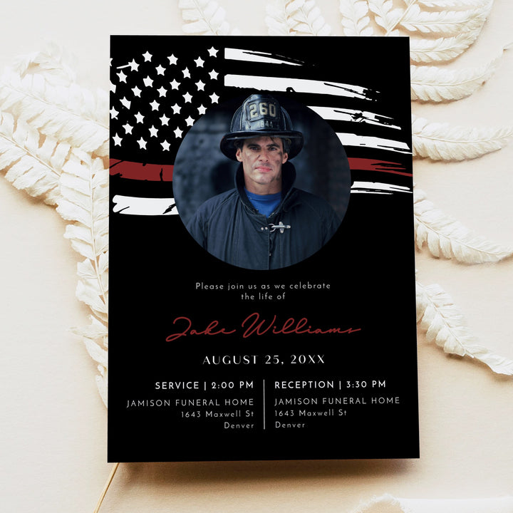 FIREFIGHTER Thin Red Line Flag Firefighter Memorial Service Photo Announcement