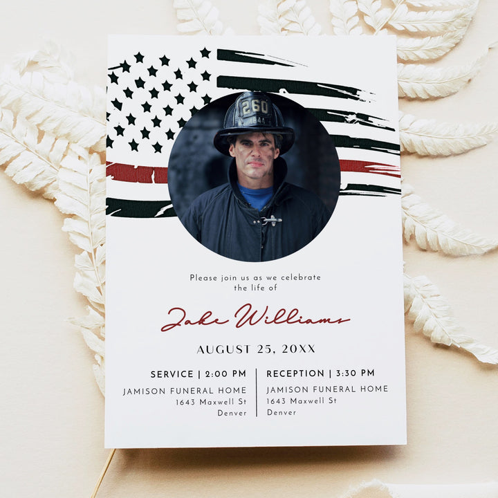 FIREFIGHTER Thin Red Line Flag Firefighter Black Memorial Service Photo Announcement