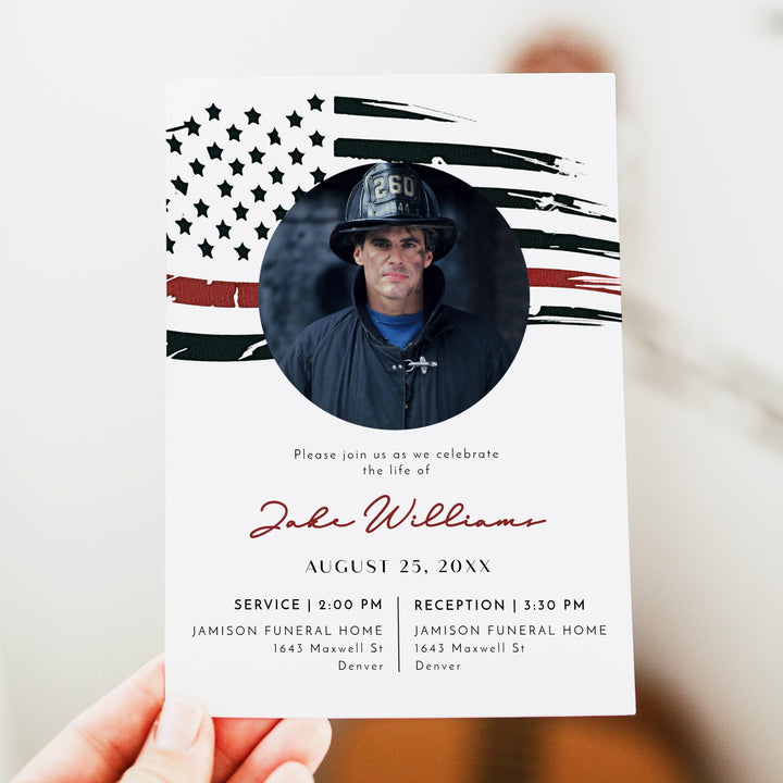FIREFIGHTER Thin Red Line Flag Firefighter Black Memorial Service Photo Announcement
