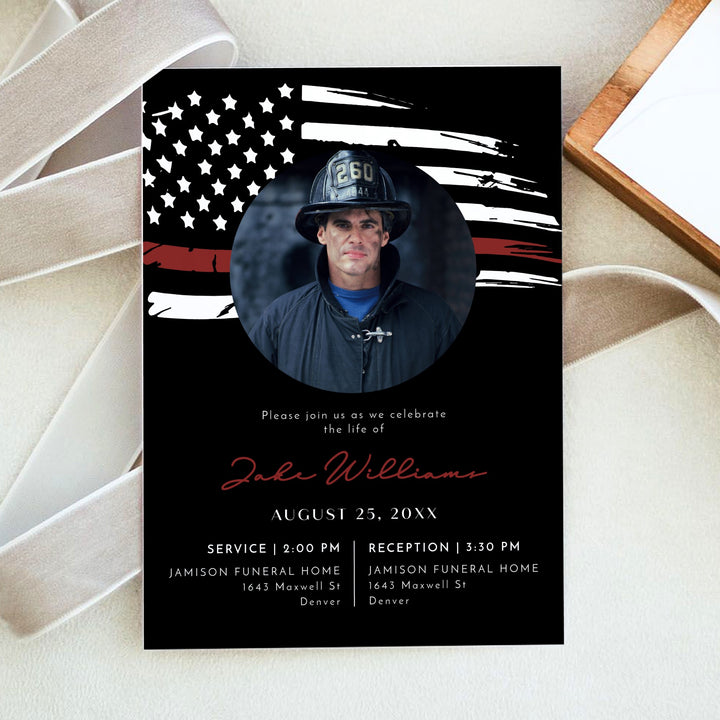 FIREFIGHTER Thin Red Line Flag Firefighter Memorial Service Photo Announcement