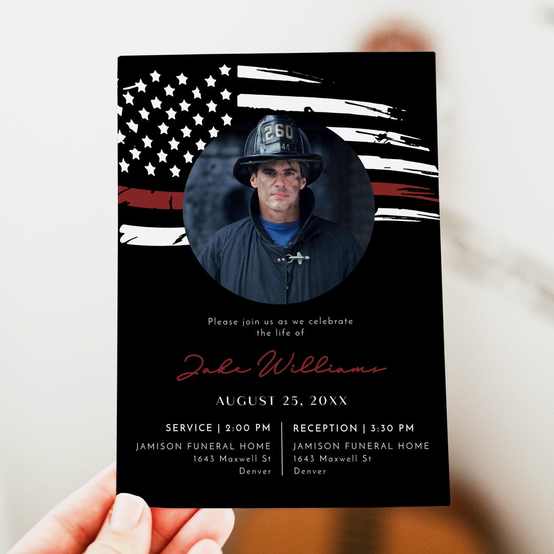 FIREFIGHTER Thin Red Line Flag Firefighter Memorial Service Photo Announcement