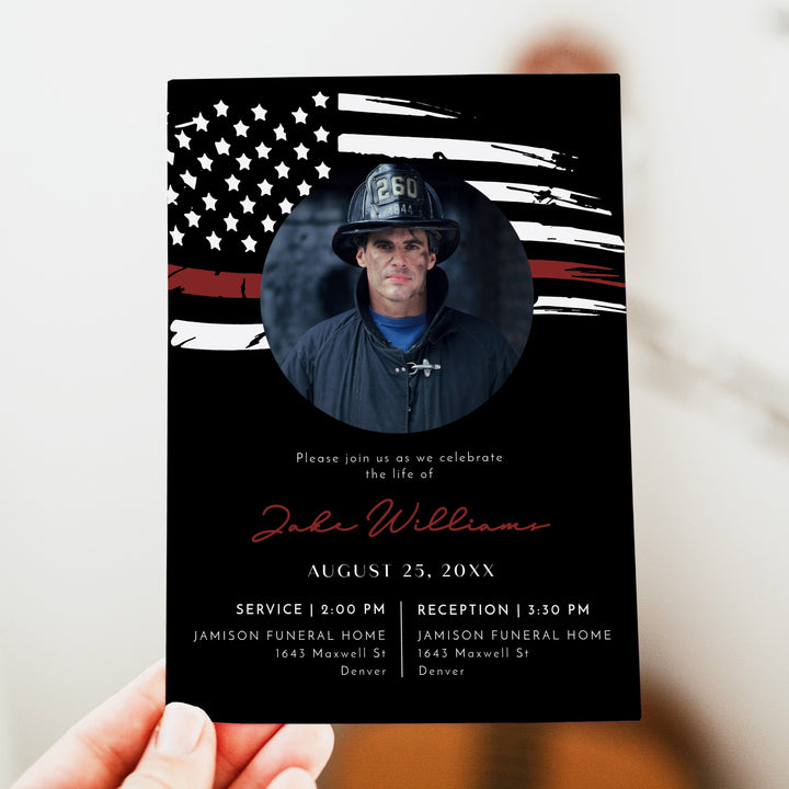 FIREFIGHTER Thin Red Line Flag Firefighter Memorial Service Photo Announcement