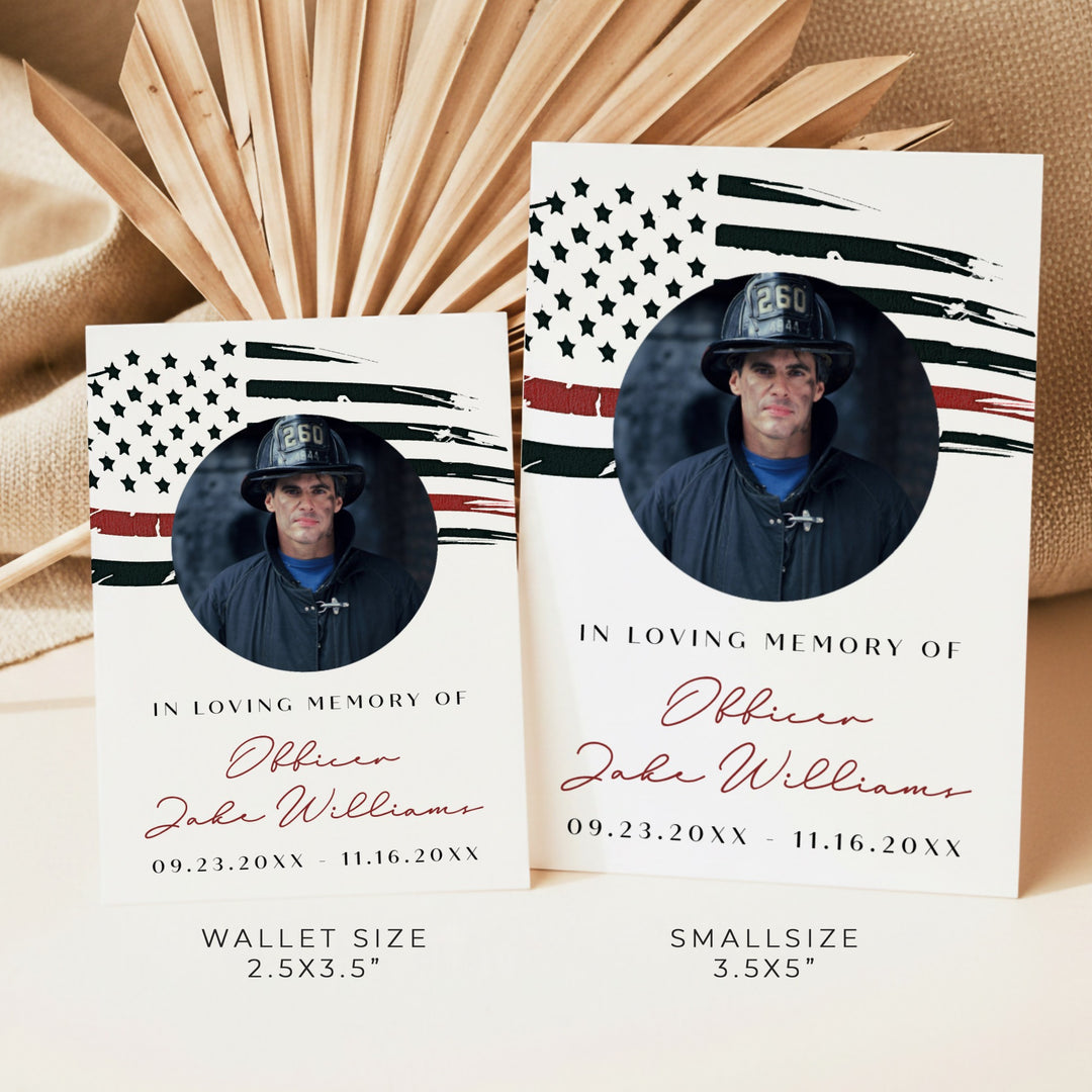 FIREFIGHTER In Loving Memory Thin Red Line Firefighter Memorial Prayer Card with Photo