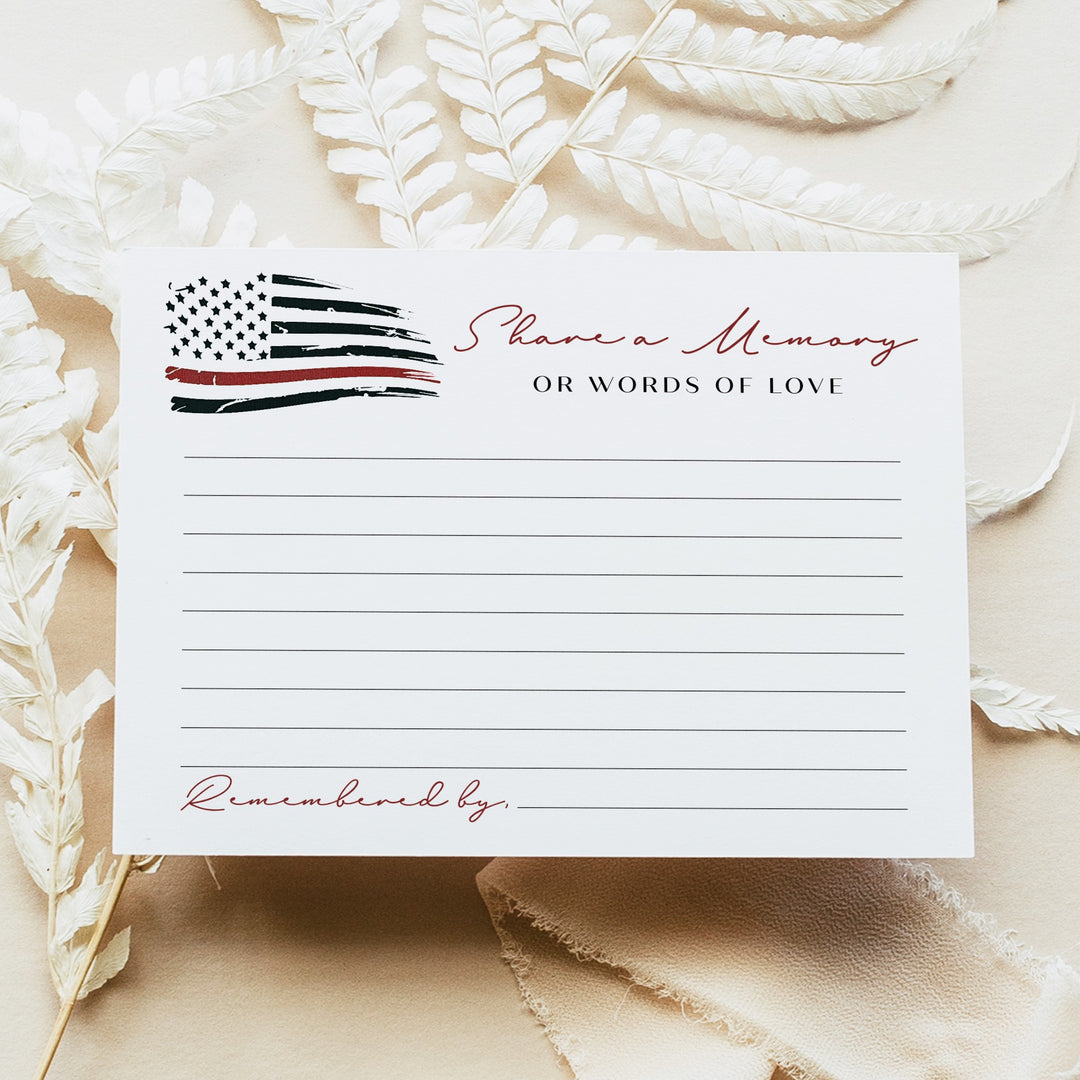 FIREFIGHTER Thin Red Line Firefighter Memorial Share A Memory Funeral Card