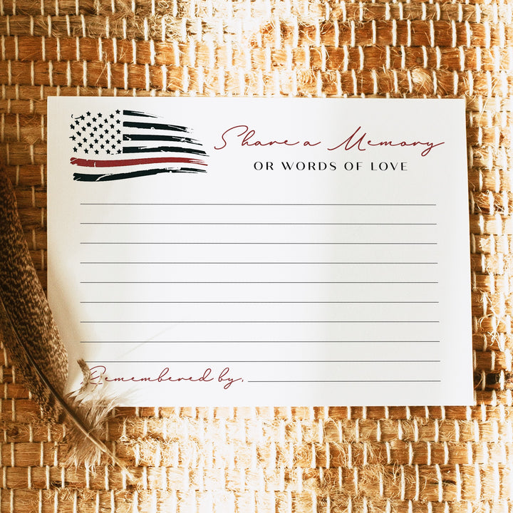FIREFIGHTER Thin Red Line Firefighter Memorial Share A Memory Funeral Card