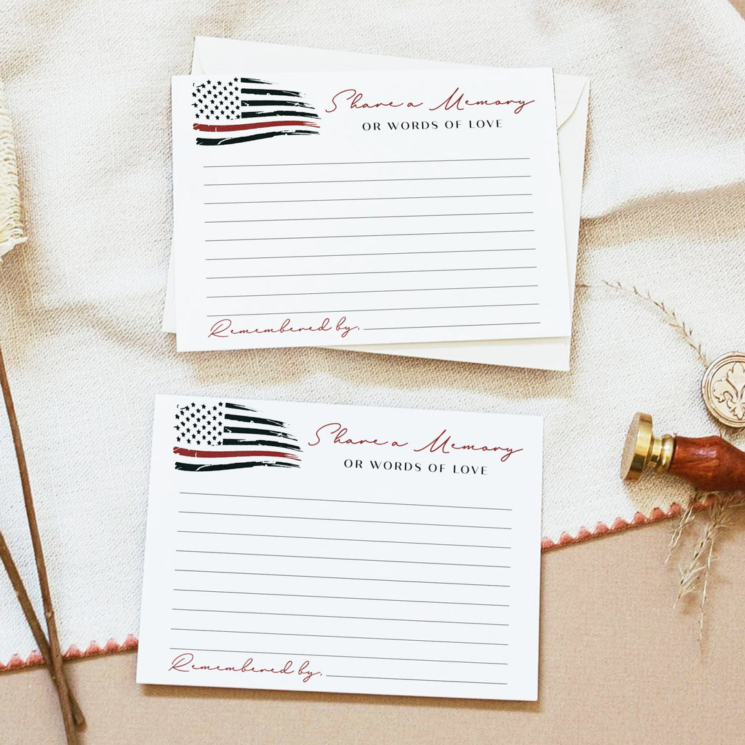 FIREFIGHTER Thin Red Line Firefighter Memorial Share A Memory Funeral Card