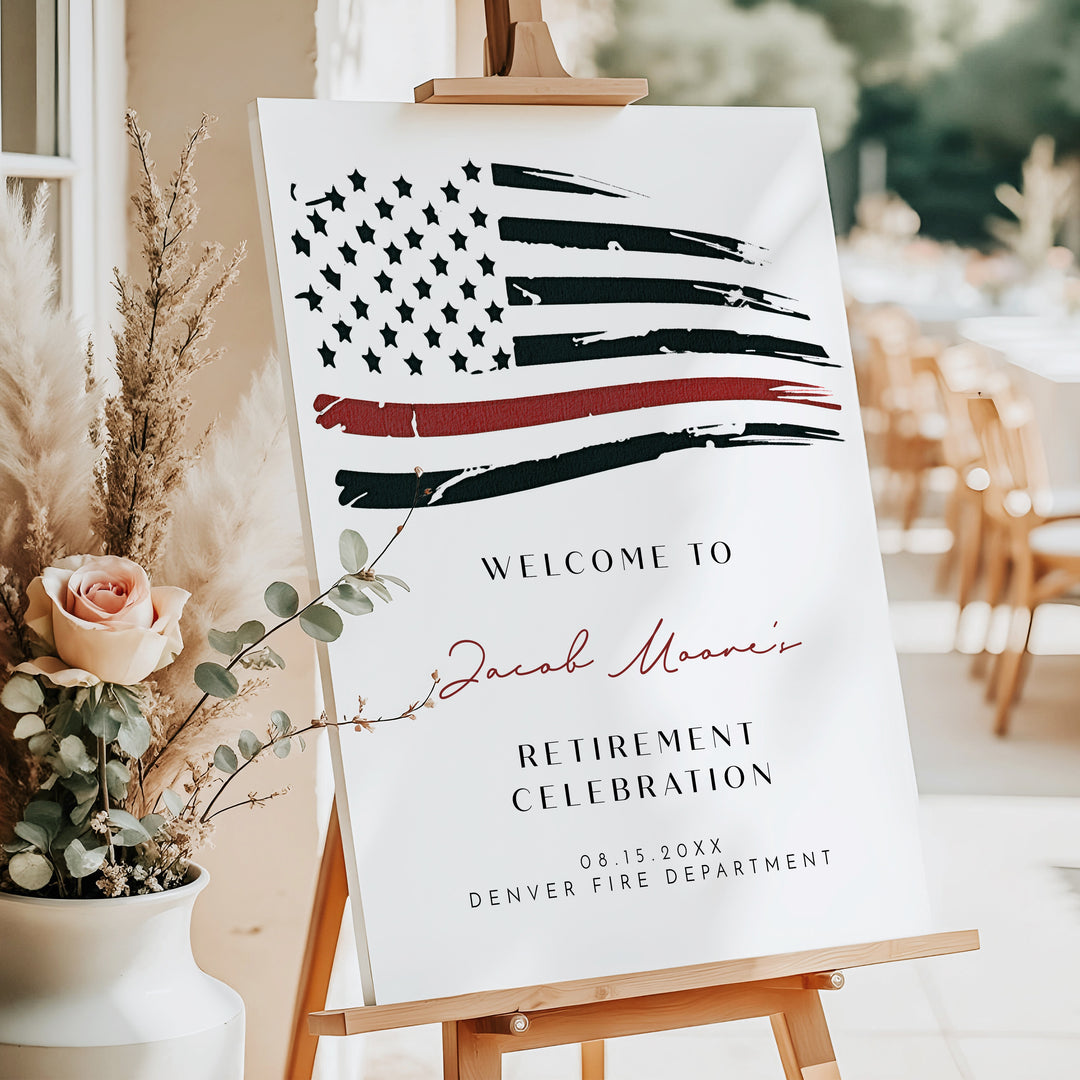 FIREFIGHTER Thin Red Line Flag Firefighter Retirement Party Welcome Sign
