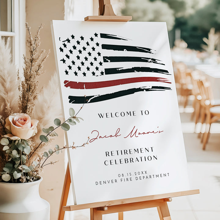 FIREFIGHTER Thin Red Line Flag Firefighter Retirement Party Welcome Sign