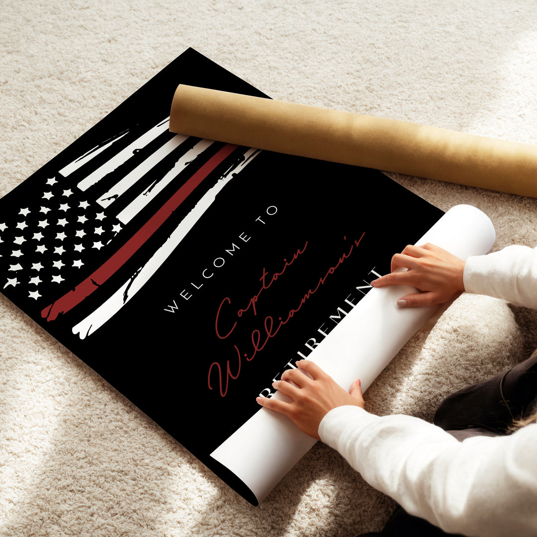 FIREFIGHTER Black Thin Red Line Flag Firefighter Retirement Party Welcome Sign