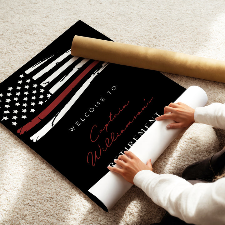 FIREFIGHTER Black Thin Red Line Flag Firefighter Retirement Party Welcome Sign