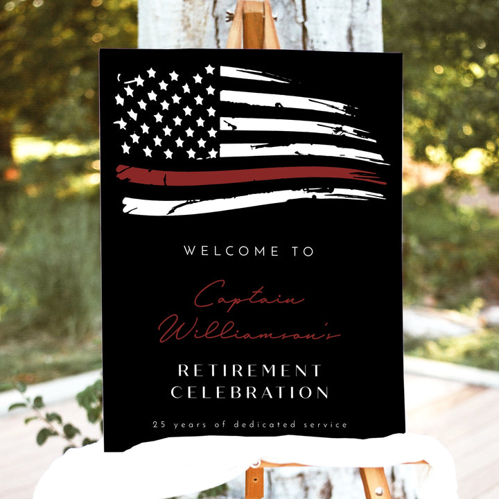 FIREFIGHTER Black Thin Red Line Flag Firefighter Retirement Party Welcome Sign