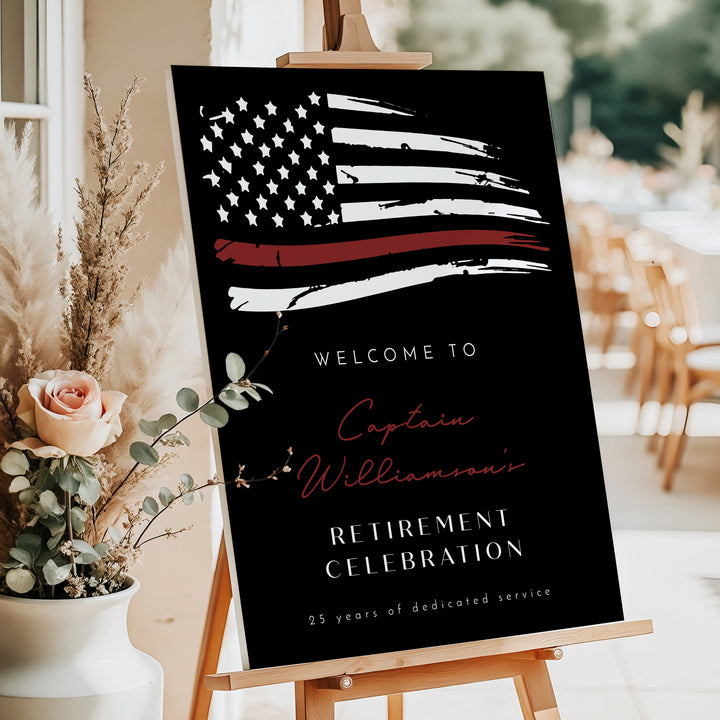 FIREFIGHTER Black Thin Red Line Flag Firefighter Retirement Party Welcome Sign