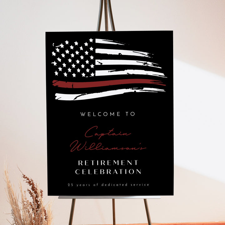 FIREFIGHTER Black Thin Red Line Flag Firefighter Retirement Party Welcome Sign