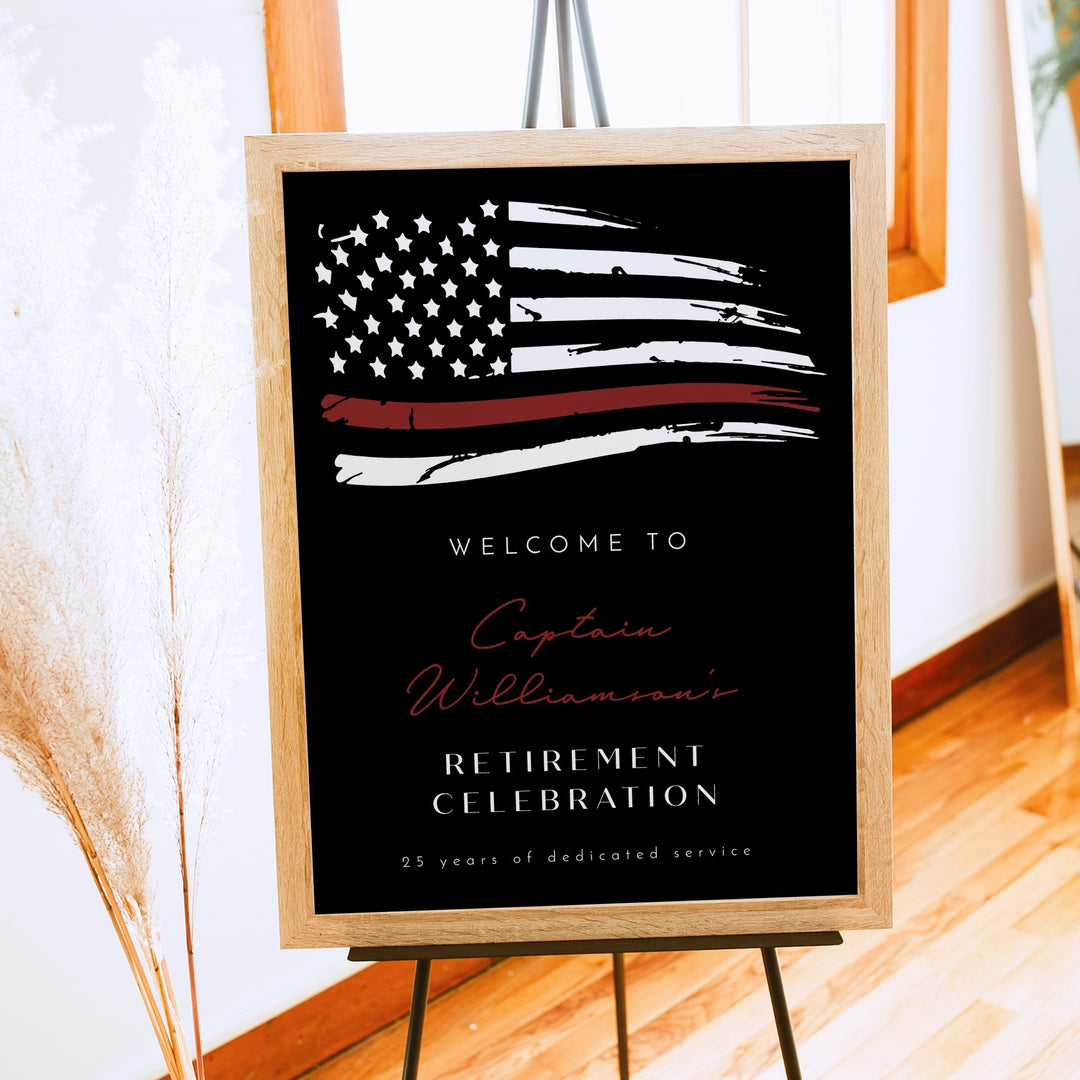 FIREFIGHTER Black Thin Red Line Flag Firefighter Retirement Party Welcome Sign