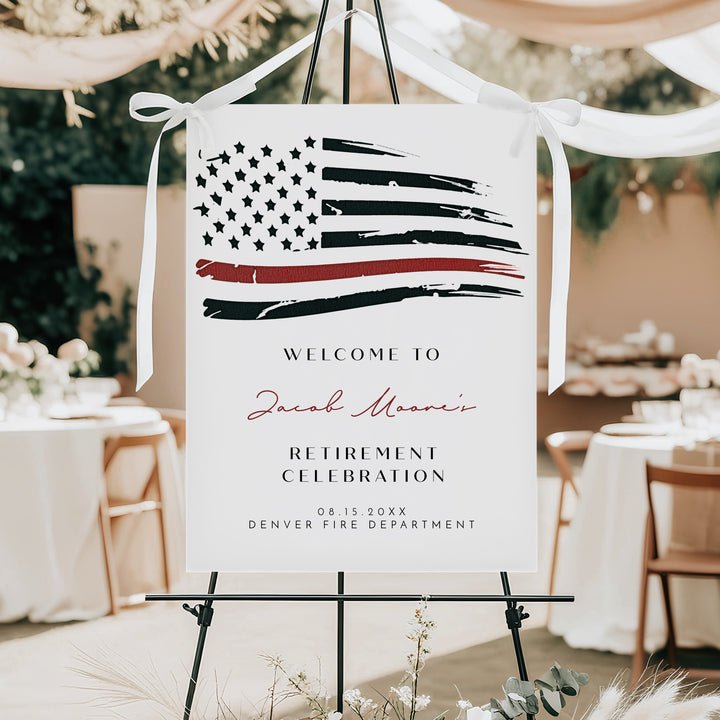 FIREFIGHTER Thin Red Line Flag Firefighter Retirement Party Welcome Sign