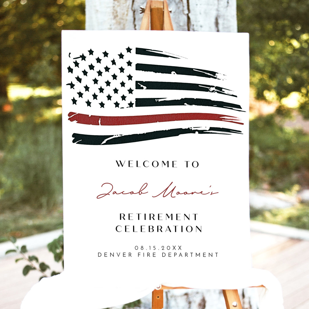 FIREFIGHTER Thin Red Line Flag Firefighter Retirement Party Welcome Sign