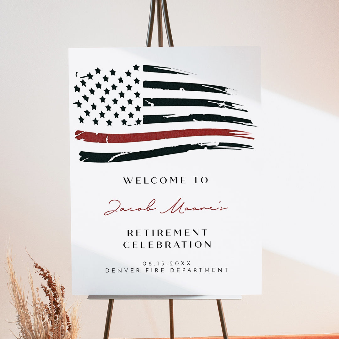 FIREFIGHTER Thin Red Line Flag Firefighter Retirement Party Welcome Sign