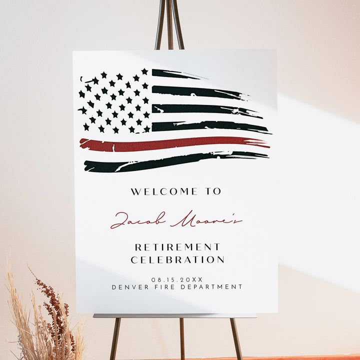 FIREFIGHTER Thin Red Line Flag Firefighter Retirement Party Welcome Sign