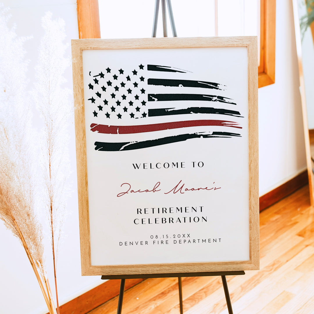 FIREFIGHTER Thin Red Line Flag Firefighter Retirement Party Welcome Sign