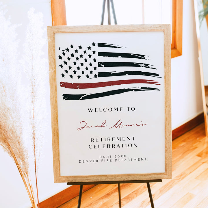 FIREFIGHTER Thin Red Line Flag Firefighter Retirement Party Welcome Sign