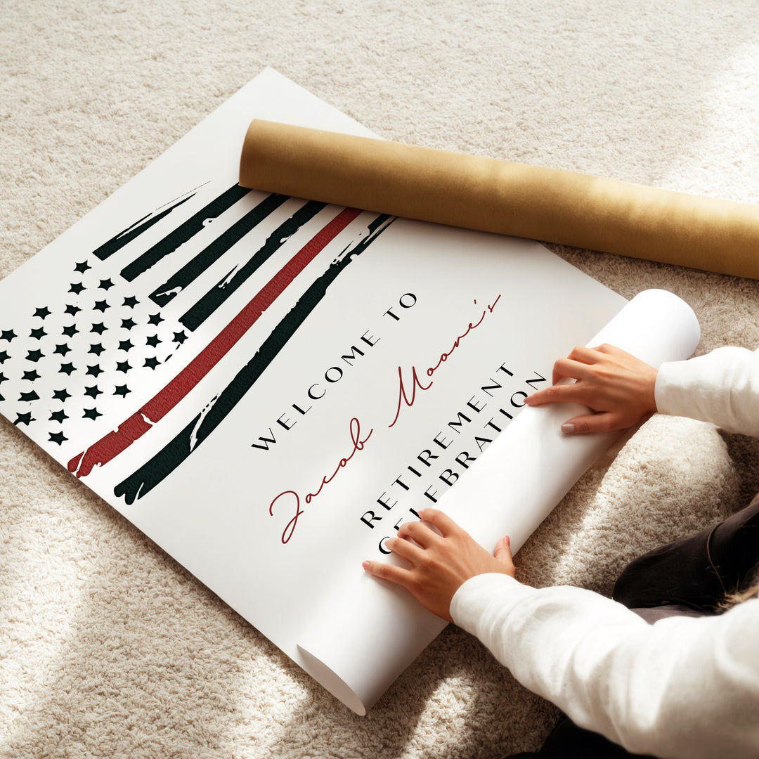 FIREFIGHTER Thin Red Line Flag Firefighter Retirement Party Welcome Sign
