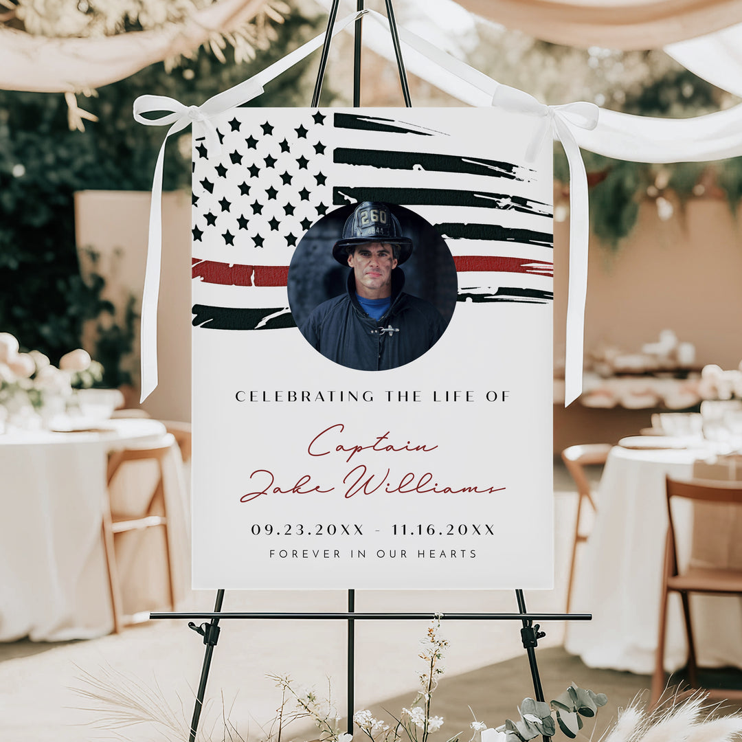 FIREFIGHTER Thin Red Line Firefighter Flag Memorial Photo Welcome Sign
