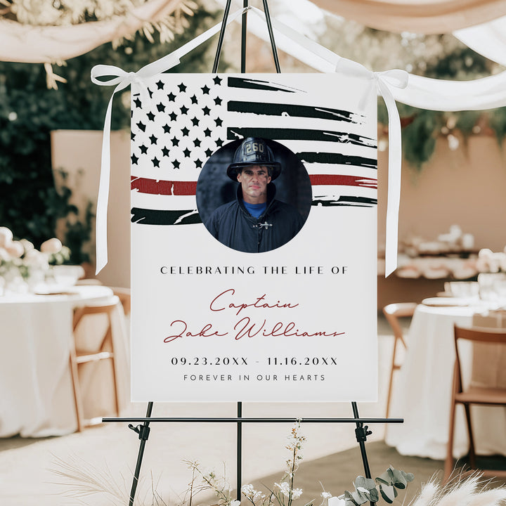 FIREFIGHTER Thin Red Line Firefighter Flag Memorial Photo Welcome Sign