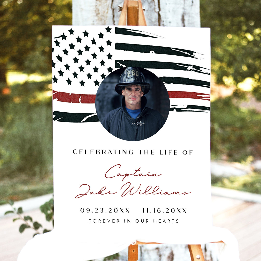 FIREFIGHTER Thin Red Line Firefighter Flag Memorial Photo Welcome Sign