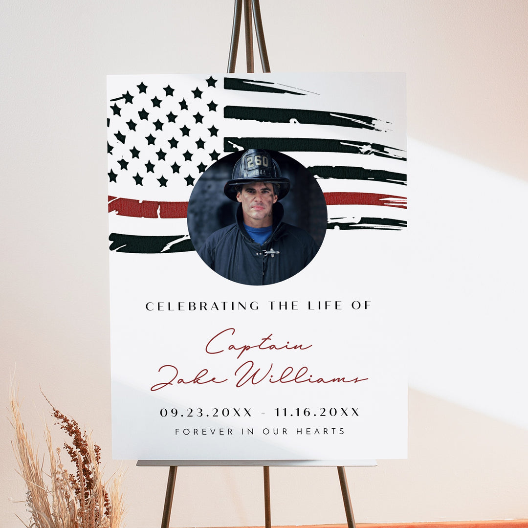 FIREFIGHTER Thin Red Line Firefighter Flag Memorial Photo Welcome Sign