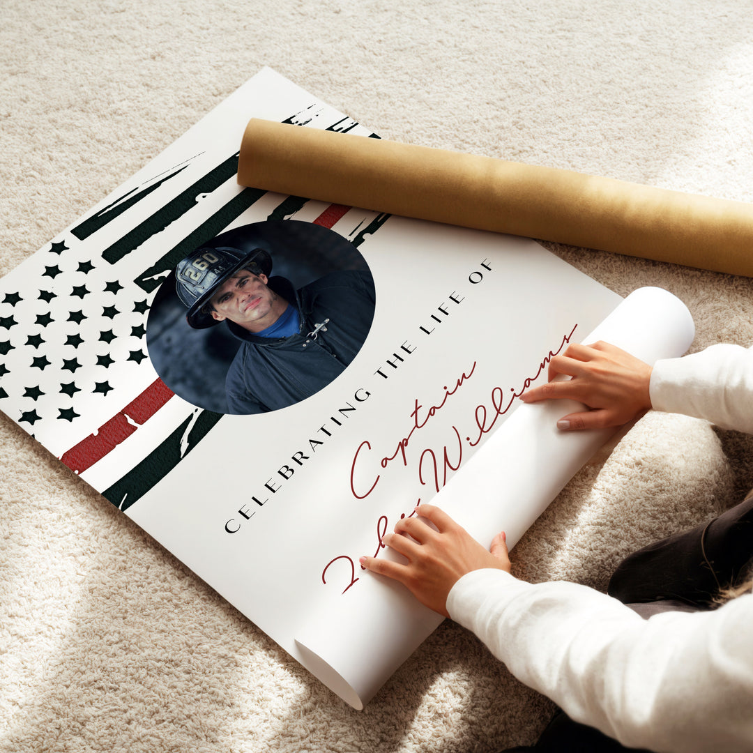 FIREFIGHTER Thin Red Line Firefighter Flag Memorial Photo Welcome Sign