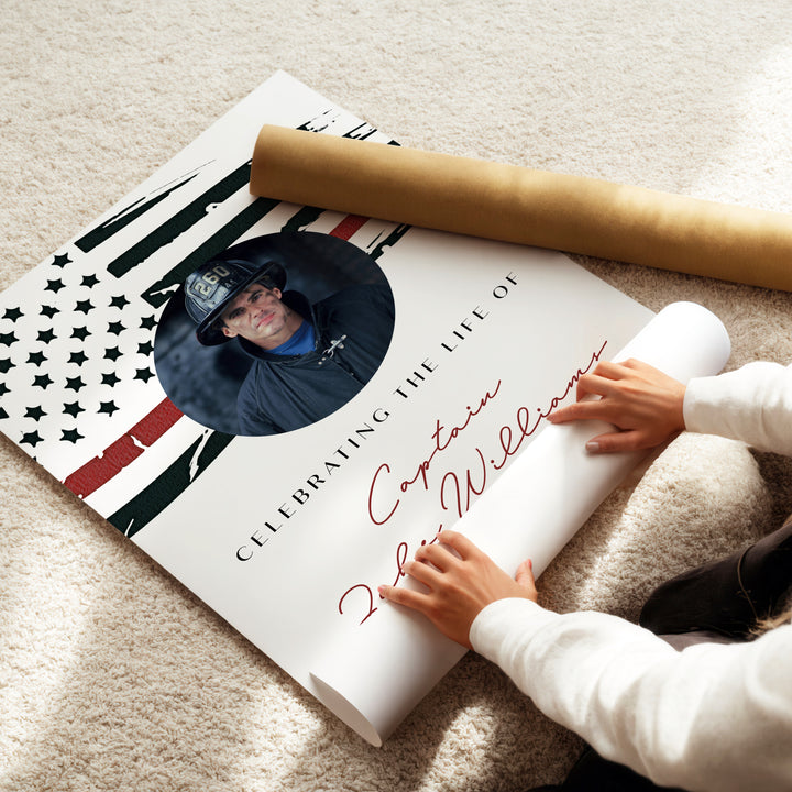 FIREFIGHTER Thin Red Line Firefighter Flag Memorial Photo Welcome Sign