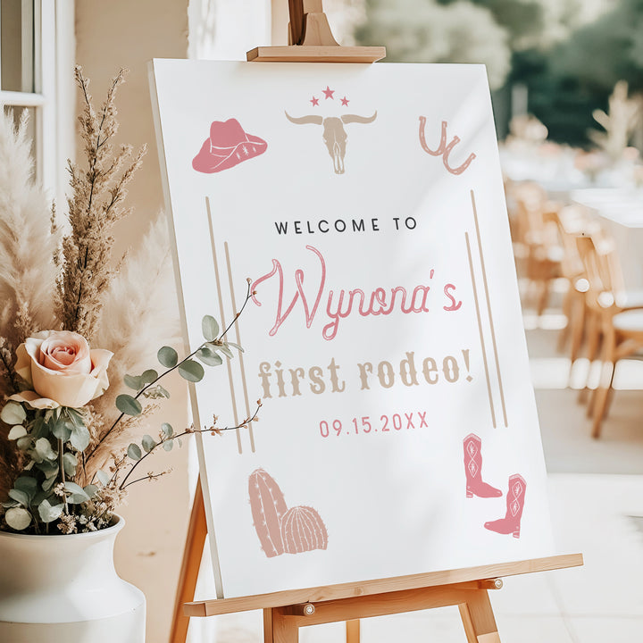 WYNONA Baby's First Rodeo Pink Western First Birthday Welcome Sign