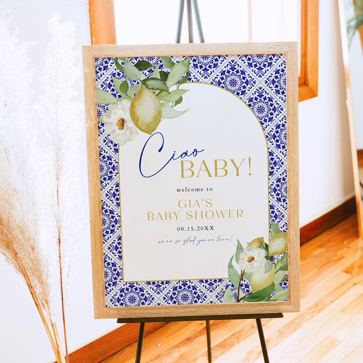 GIA Ciao Baby Lemon Mediterranean Baby Shower Welcome Sign