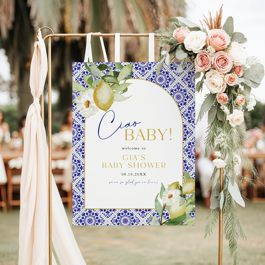 GIA Ciao Baby Lemon Mediterranean Baby Shower Welcome Sign