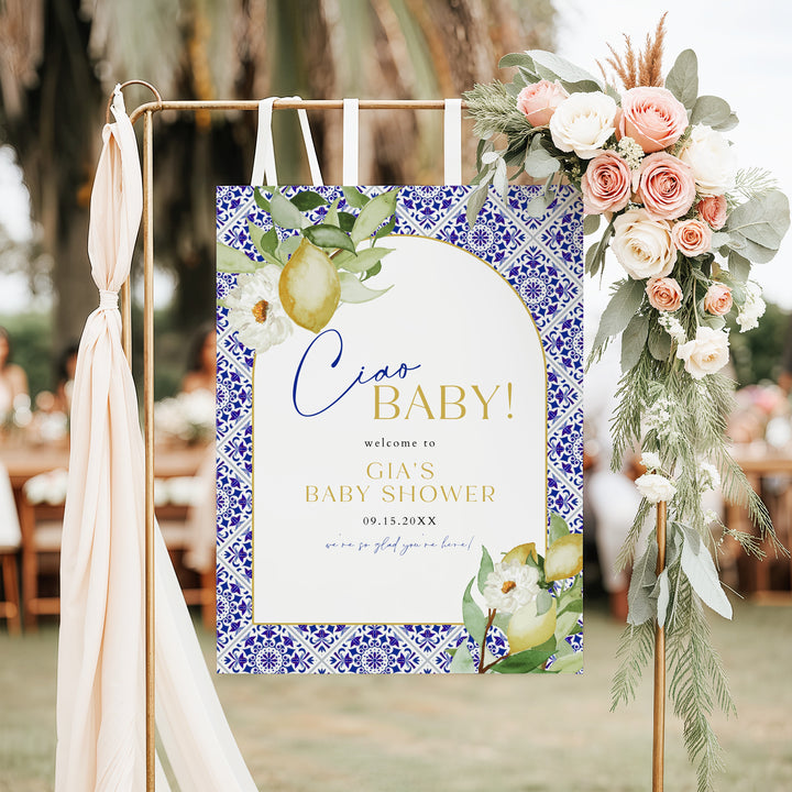 GIA Ciao Baby Lemon Mediterranean Baby Shower Welcome Sign