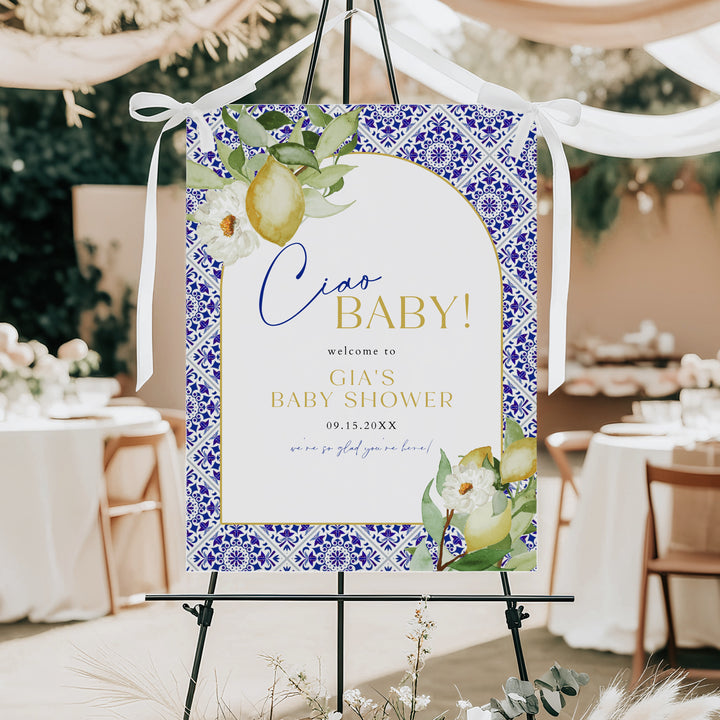 GIA Ciao Baby Lemon Mediterranean Baby Shower Welcome Sign