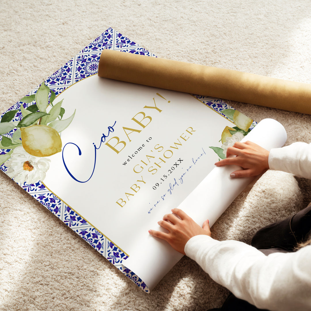 GIA Ciao Baby Lemon Mediterranean Baby Shower Welcome Sign