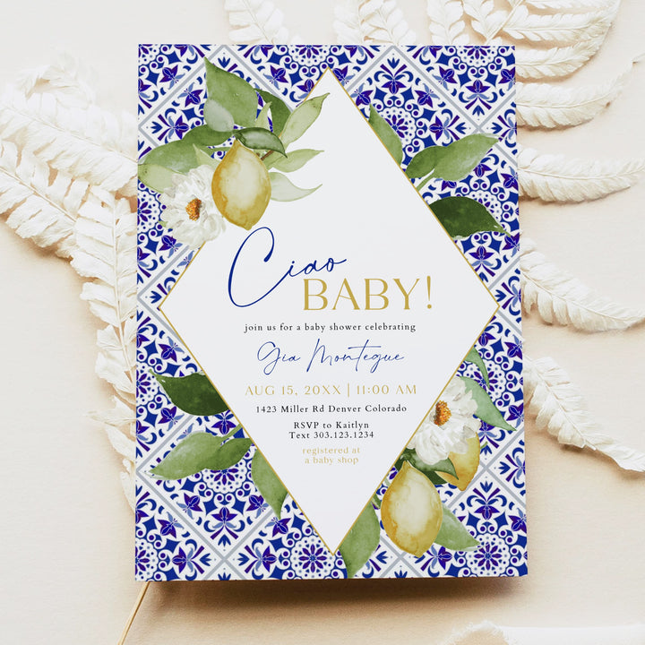 GIA Ciao Baby Lemon Mediterranean Baby Shower Invitation
