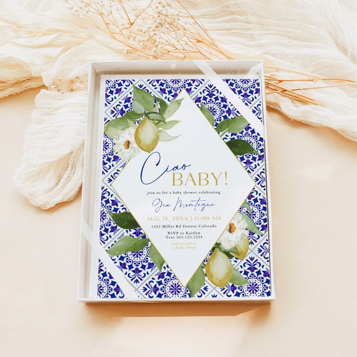 GIA Ciao Baby Lemon Mediterranean Baby Shower Invitation