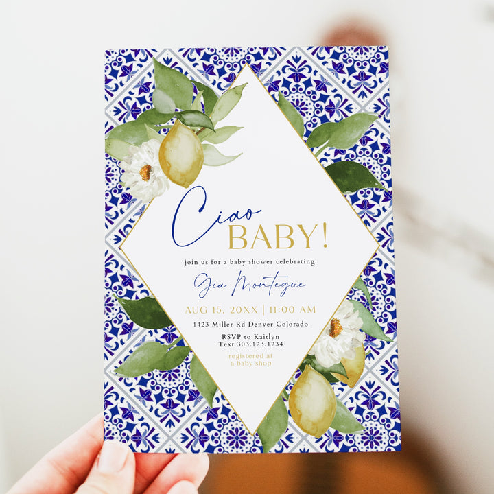 GIA Ciao Baby Lemon Mediterranean Baby Shower Invitation