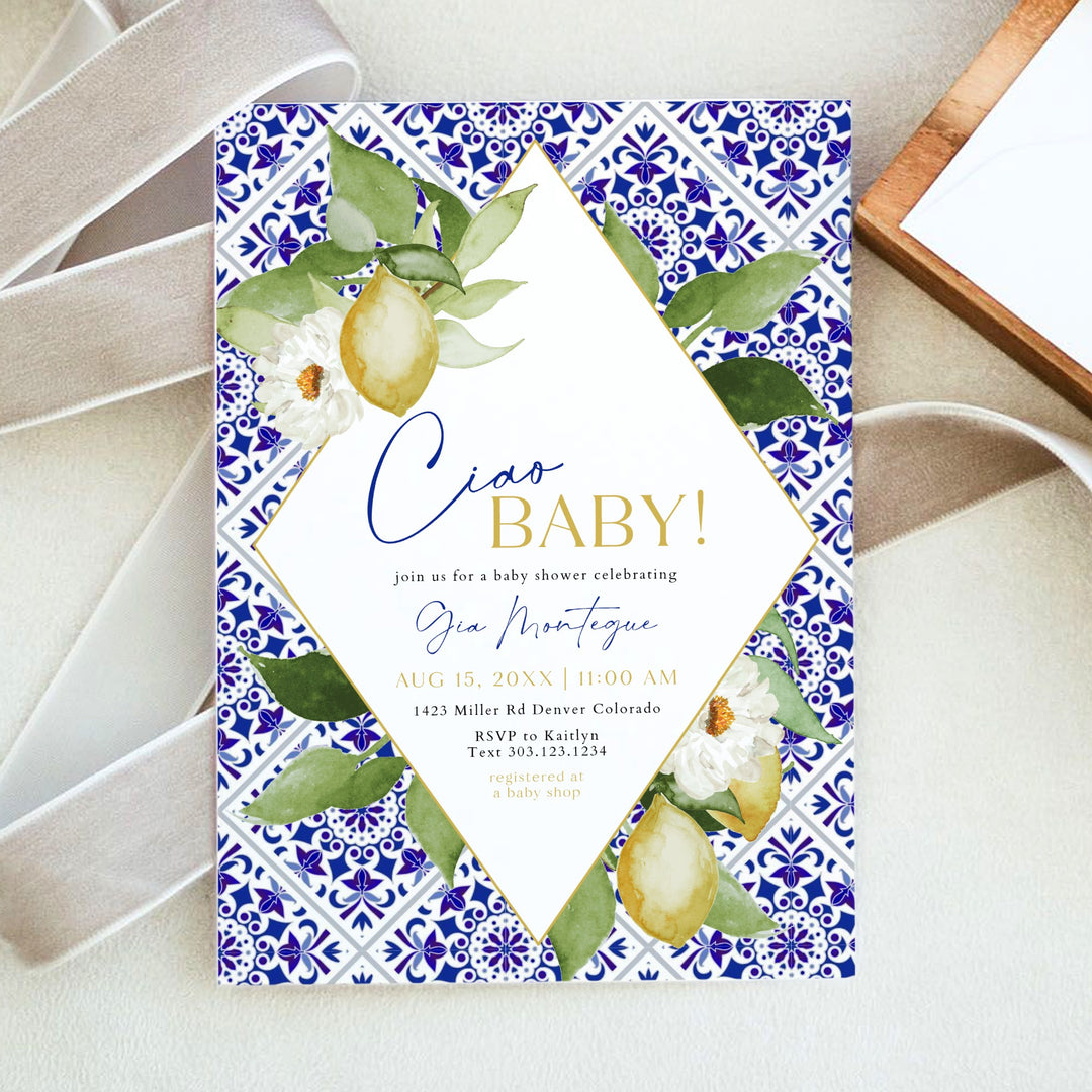 GIA Ciao Baby Lemon Mediterranean Baby Shower Invitation