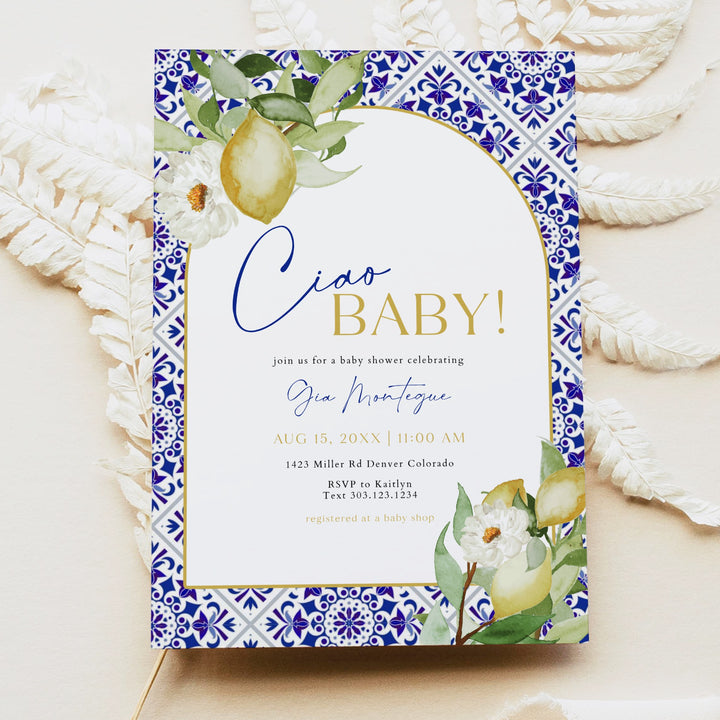 GIA Ciao Baby Lemon Mediterranean Baby Shower Invitation