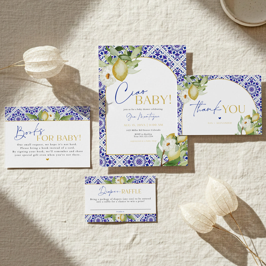 GIA Ciao Baby Mediterranean Lemon Baby Shower Invitation Suite