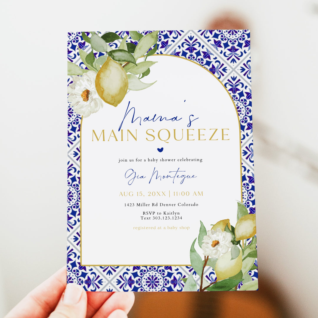 GIA Main Squeeze Lemon Mediterranean Baby Shower Invitation