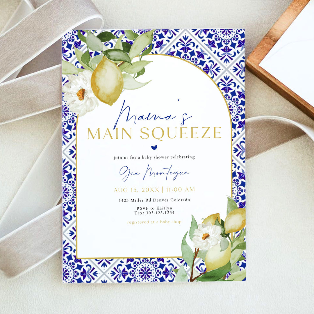 GIA Main Squeeze Lemon Mediterranean Baby Shower Invitation