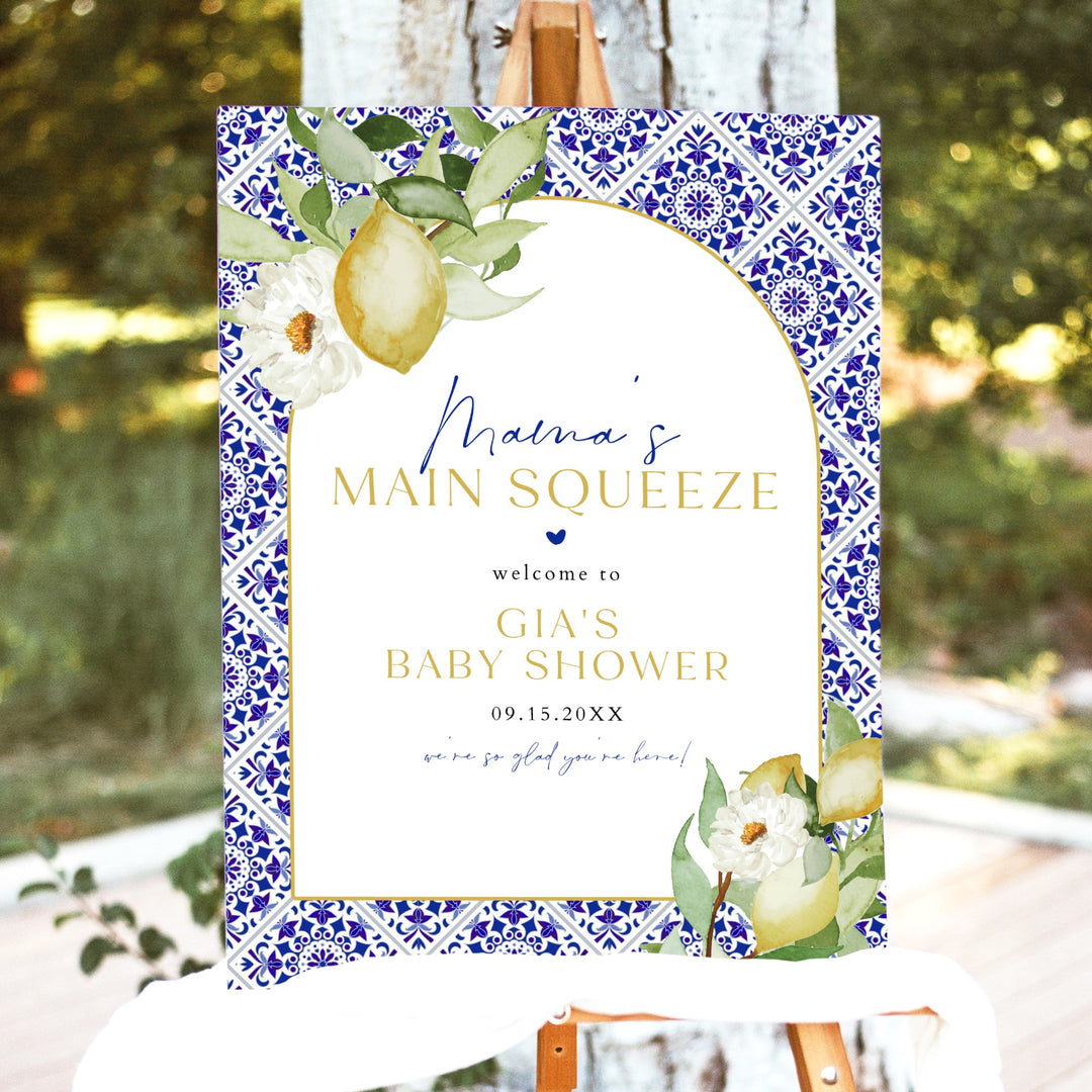 GIA Main Squeeze Lemon Mediterranean Baby Shower Welcome Sign