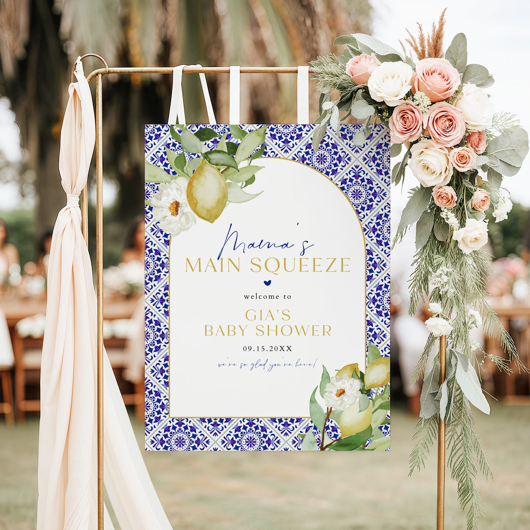 GIA Main Squeeze Lemon Mediterranean Baby Shower Welcome Sign