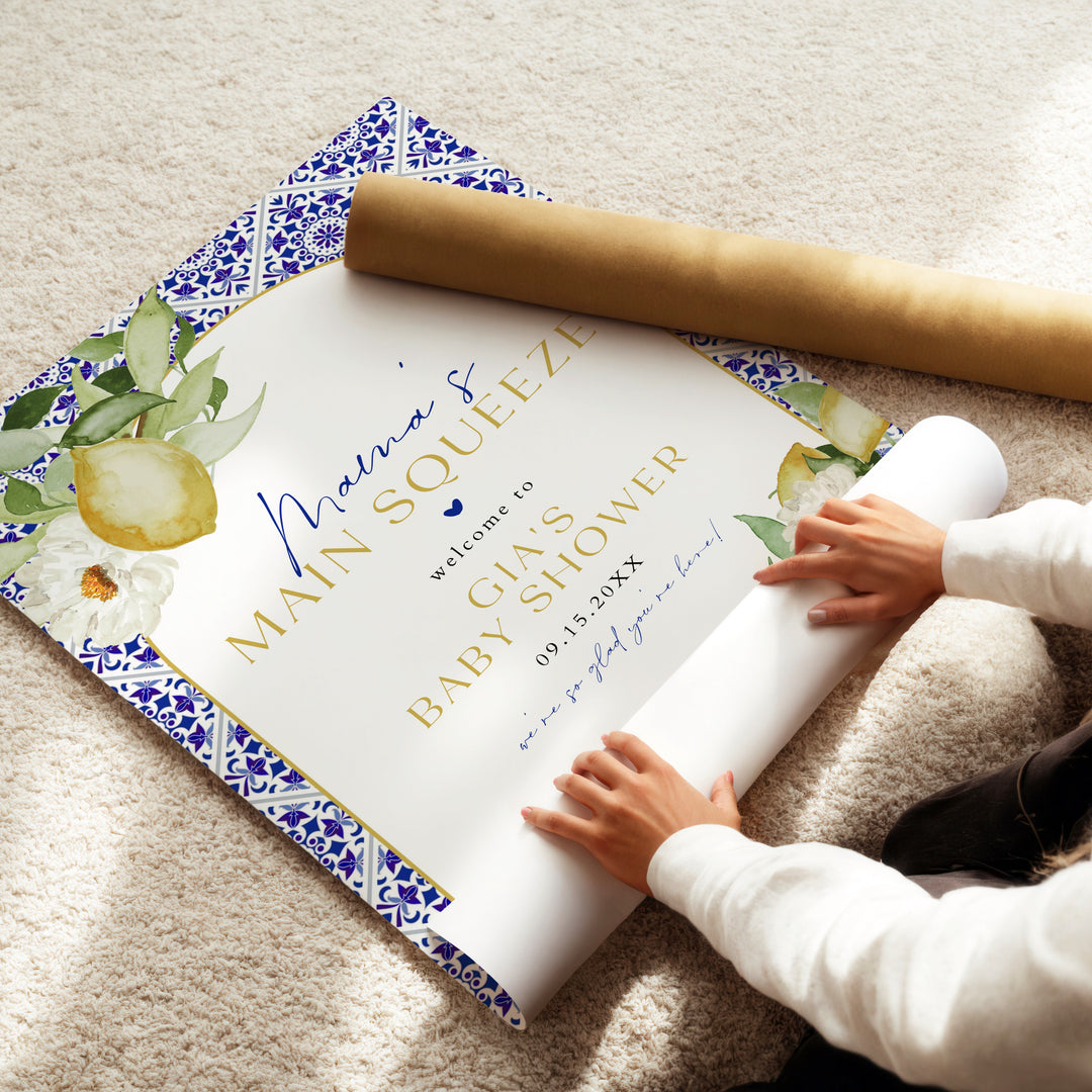 GIA Main Squeeze Lemon Mediterranean Baby Shower Welcome Sign