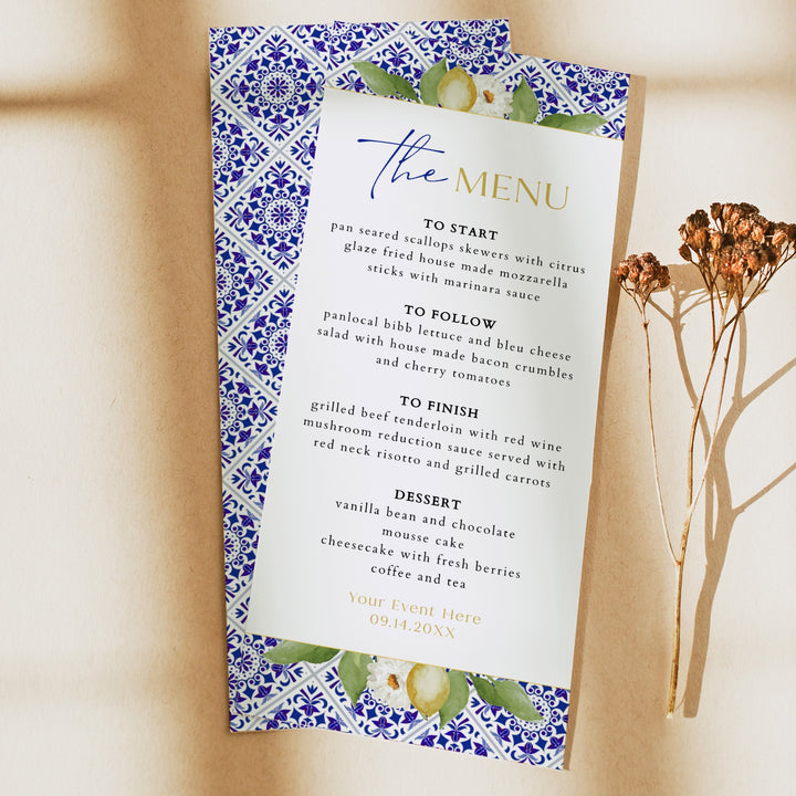 GIA Lemon Mediterranean Tile Menu Cards