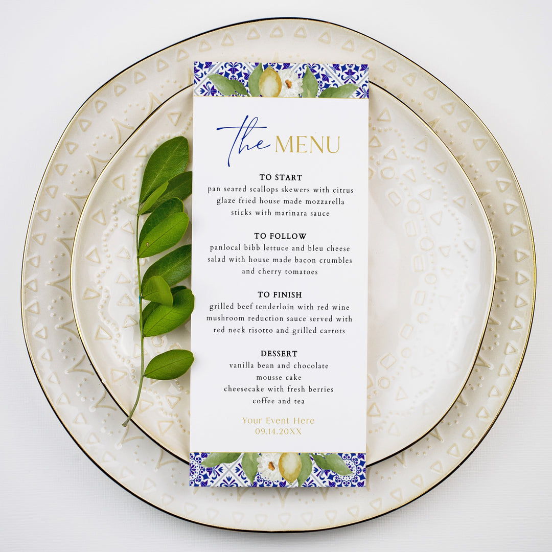 GIA Lemon Mediterranean Tile Menu Cards